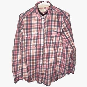 Chic Lucky Brand Burgundy & Cream Button Up Shirt - Small